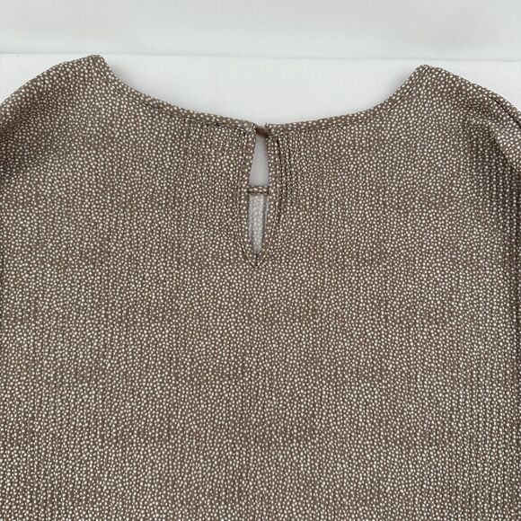 Adrianna Papell Women Sz XL Brown Dot Key Hole Blouse Long Balloon Sleeve Ruffle - Picture 4 of 11